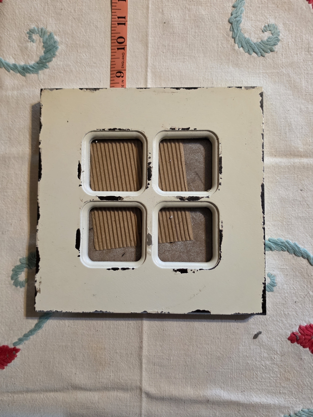 Distressed Cream Square Decorative Panel with Four Window Cutouts
